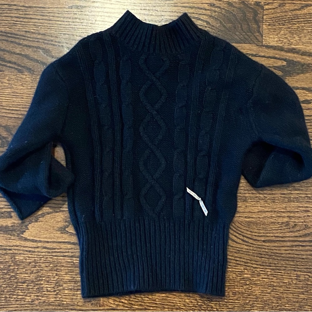 Burberry black sweater, cable knit front, girls 10. Like new.